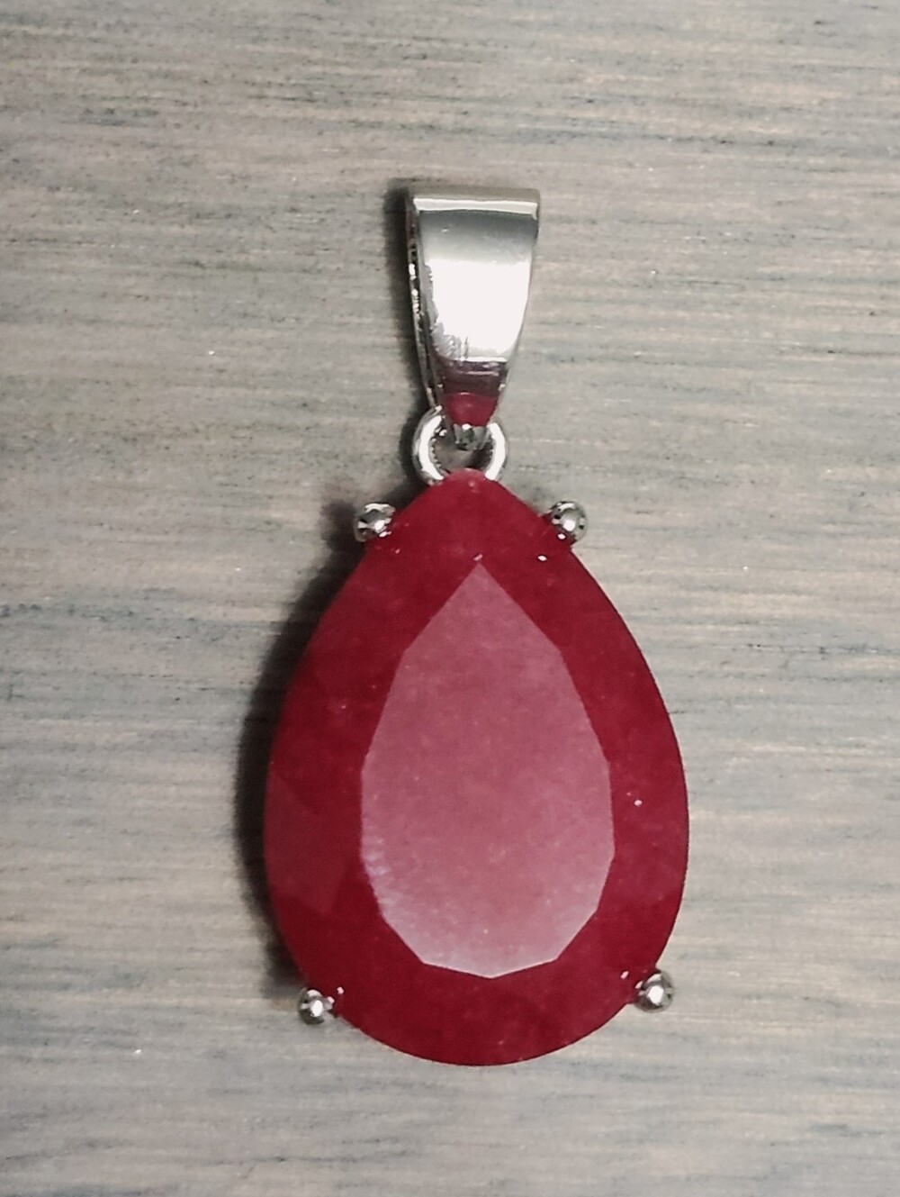 Ruby Silver Teardrop Red Pendant 1.0"